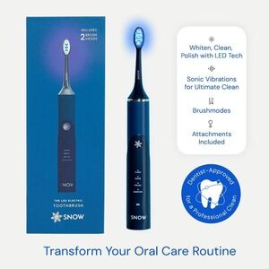 SNOW LED Electric Toothbrush Navy Blue Sonic Whitening 4 Modes 2 Brush Heads NEW